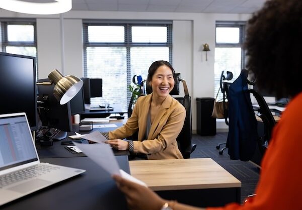 happy asian businesswoman office